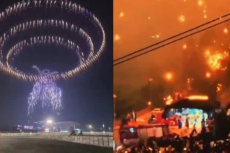 Drones Catch Fire During Light Show: चीन में ड्रोन शो के दौरान अचानक आसमान से बरसे आग के गोले, मची अफरा-तफरी - Viral Video