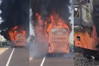 Jaisalmer Bus Fire : जैसलमेर-जोधपुर हाईवे पर चलती बस में लगी आग, 10-12 लोगों के जिंदा जलने की आशंका - VIDEO