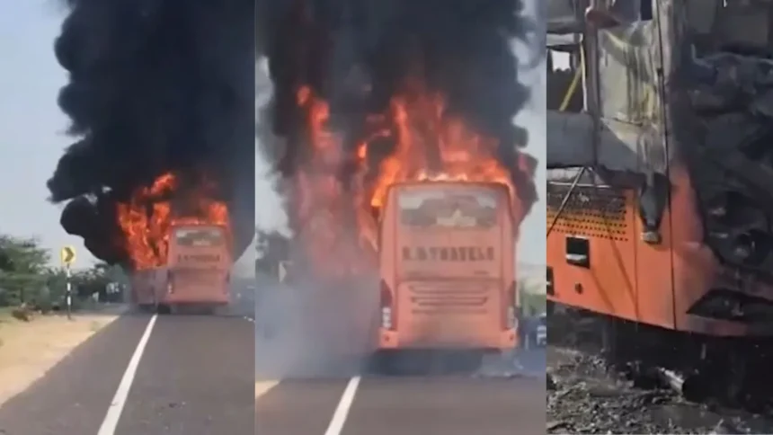 Jaisalmer Bus Fire : जैसलमेर-जोधपुर हाईवे पर चलती बस में लगी आग, 10-12 लोगों के जिंदा जलने की आशंका - VIDEO