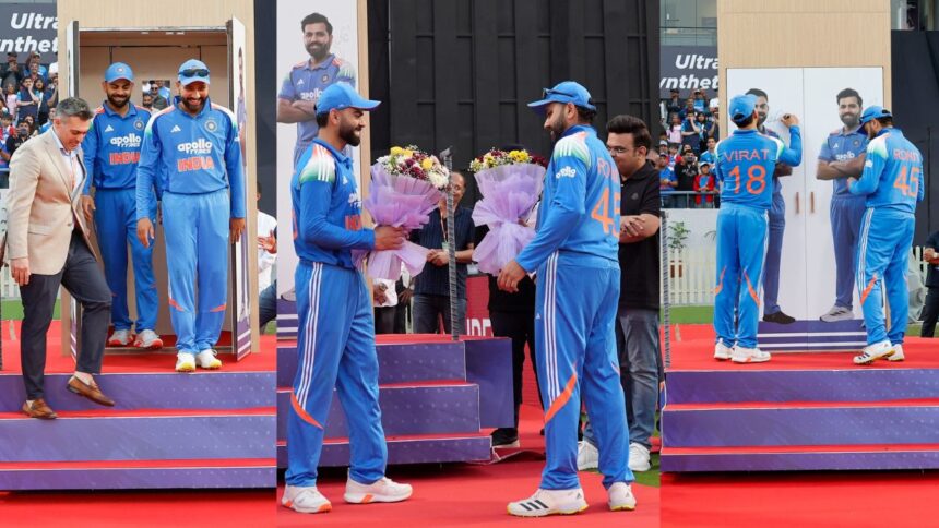Vadodara के BCA स्टेडियम में Rohit और Virat को अनोखे अंदाज में किया गया सम्मान, अलमारी से बाहर निकलकर फैंस को किया हैरान - VIDEO