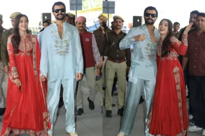 शादी के बाद Rashmika-Vijay की First Public Appearance, Udaipur Airport पर हाथों में हाथ डाले नजर आए Newly Wed Couple