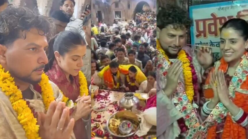 पत्नी Vanshika संग Banke Bihari Mandir पहुंचे Kuldeep यादव, विधि-विधान से की पूजा-अर्चना