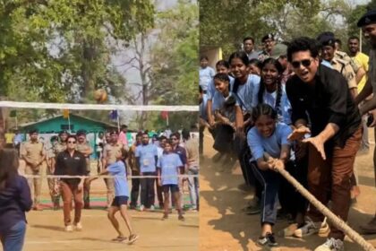 Sachin Tendulkar in CG : दंतेवाड़ा के छिंदनार में गूंजा उत्साह : सचिन तेंदुलकर ने कहा- बस्तर में प्रतिभा की कमी नहीं, 100 से ज्यादा खेल मैदान बनाने का किया ऐलान, बच्चियों के साथ खेला वॉलीबॉल